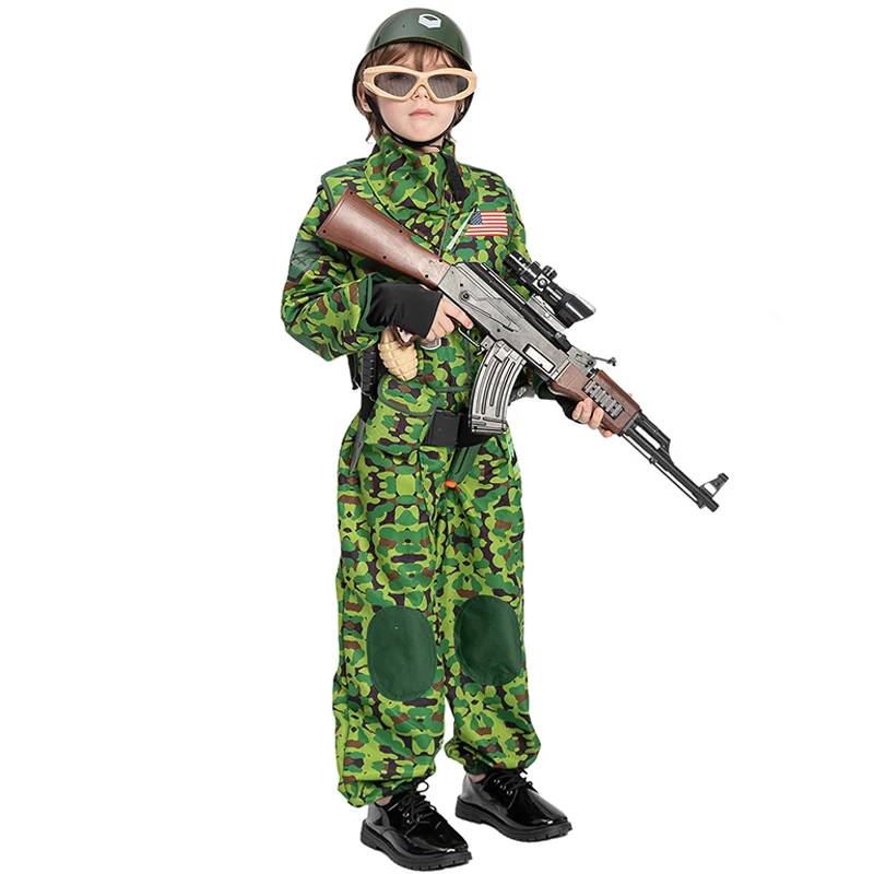 Boys Army Solider Halloween Fancy Dress Up Kids Special Forces Field Forest Camo Uniform Military Costume view 5