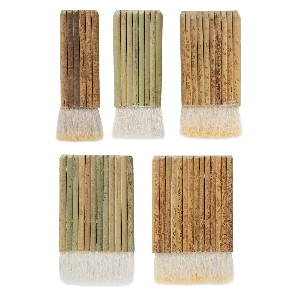 5 Size Hake Blender Brush, Bamboo Handle Brushes Wide Wool Brushes Watercolor Brushes for Kiln Wash, Dust Cleaning