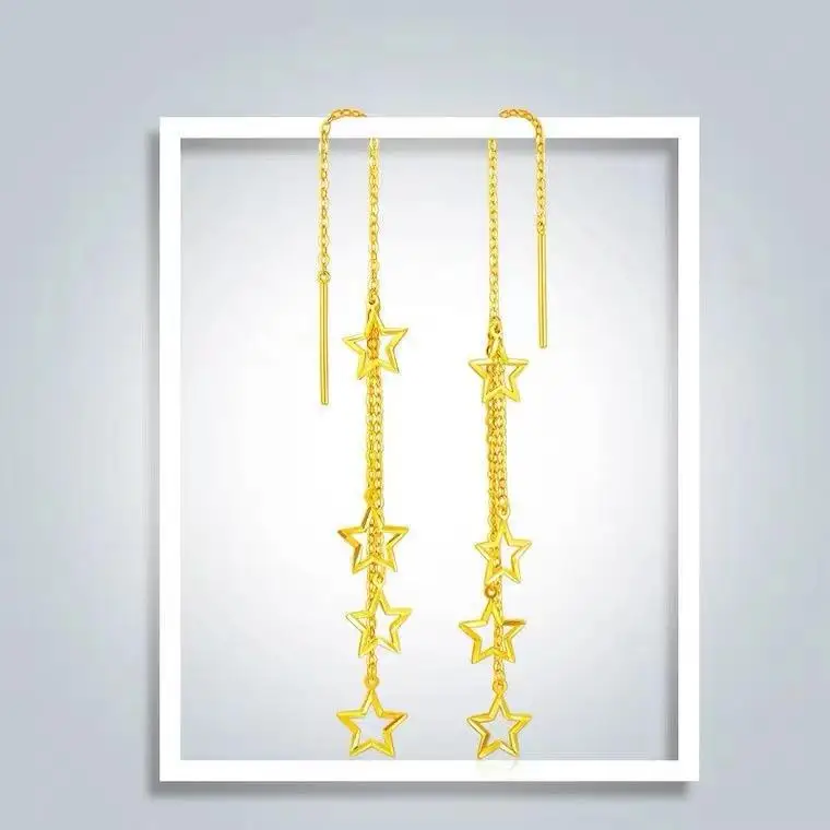 

Shining Real 18k Gold Full Star Tassel Earrings for Woman High-quality Luxury AU750 Earring Party Banquet Jewelry