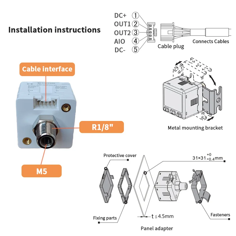 Ms31 display digital interruptor de pressão npn pnp tensão 1-5v corrente 4-20ma medidor de pressão eletrônica pressão de vácuo saída analógica