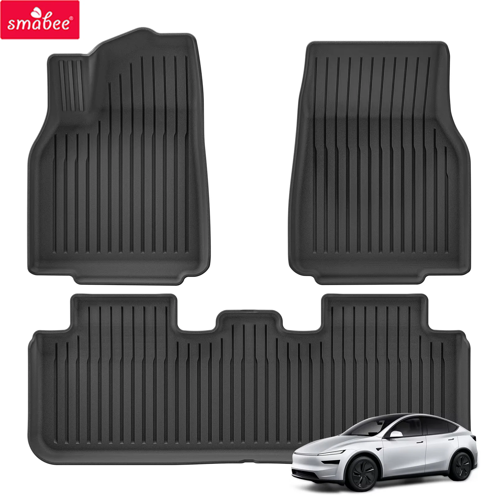 Smabee for Tesla Model Y Juniper Standard RWD 2025 2026 TPE Car Floor Mats Cargo Liner Trunk Mats Backrest Pad Accessories Black