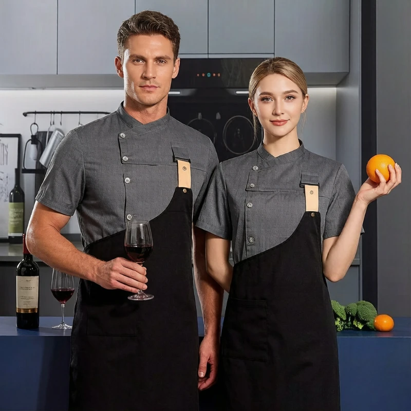 Kochuniform-Set Jacke Schürze Herren Damen Restaurant Küche Koch Kellner Oberteil & Schürze