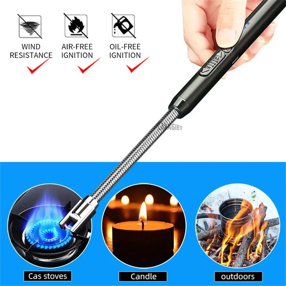 360° Outdoor Kitchen Lighter USB Rechargeable Portable Electronic Arc Lighter Candles Gas Stoves Windproof Pulse Ignition Gun