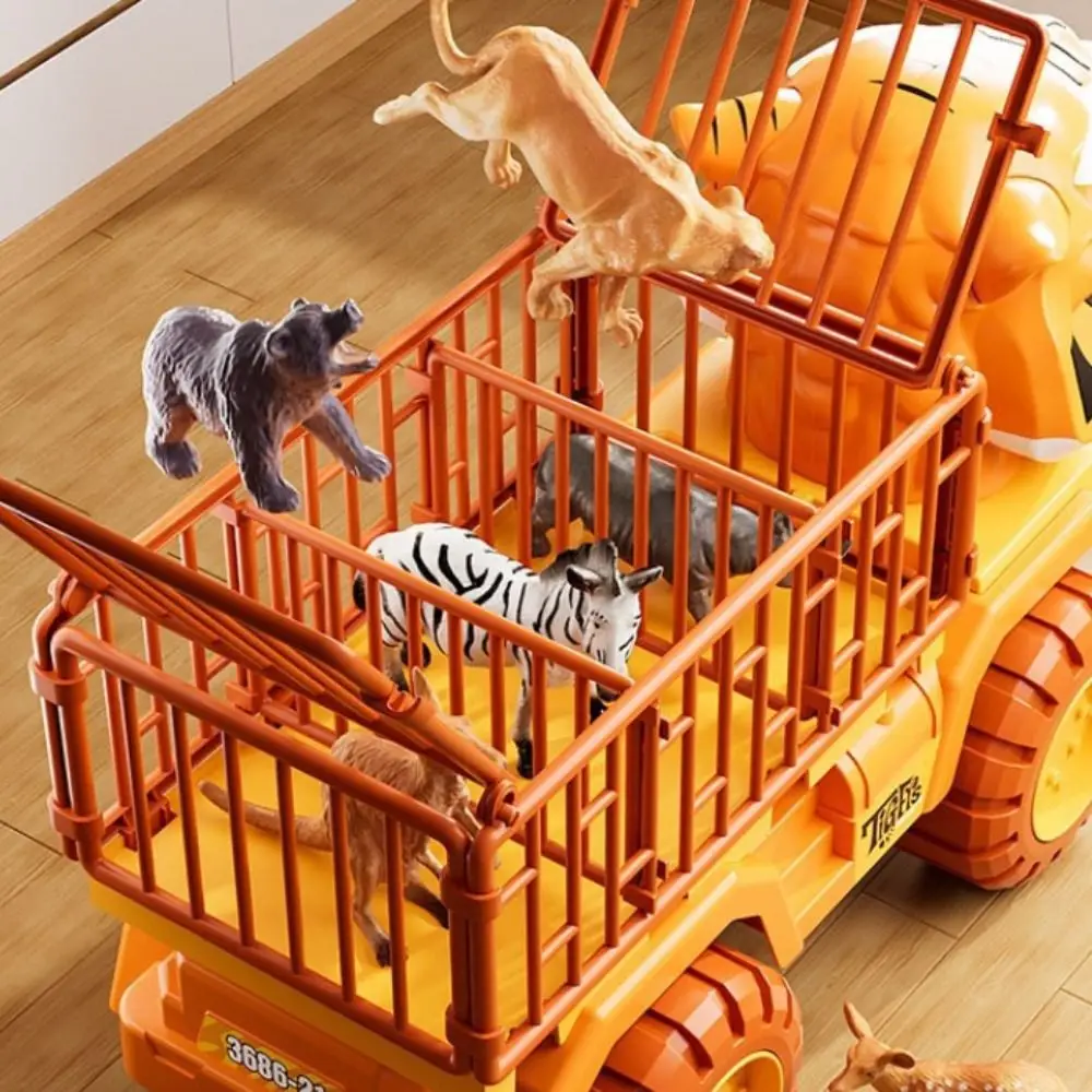 Veicolo da trasporto tigre simulato in plastica con figure di animali Camion scorrevole con tirare indietro Giocattoli Collezione di auto Decorazioni artigianali