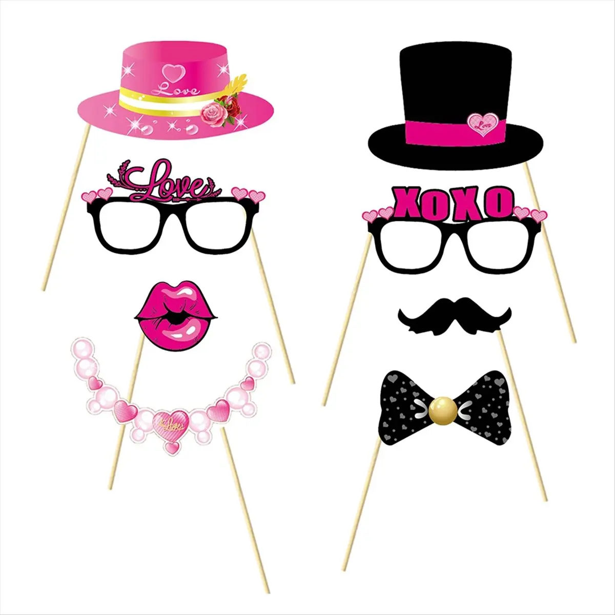 FTGT-Pack of 35 Valentine'S Day Photo Booth Props Party Decorations with Kiss Signs for Romantic Celebrations