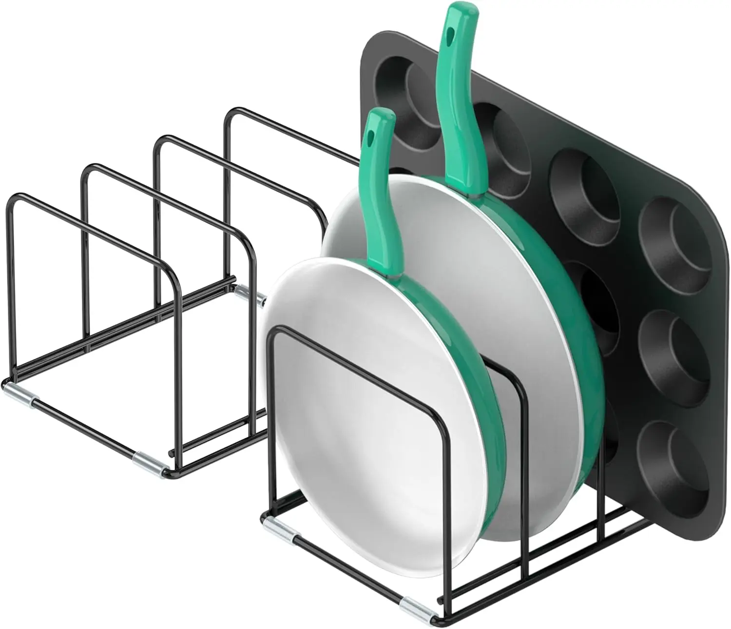 

Kitchen Cabinet Organizer, 2PSC Steel Cookware Holder, Divided Holder with 3 Slots for Skillets Baking Tray and Chopping Board R