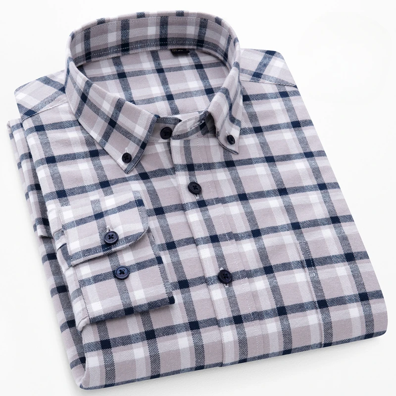 Camisas de lijado de algodón 100% para hombres, Camisa lisa formal ajustada, tops a cuadros suaves, ropa informal de negocios de alta calidad