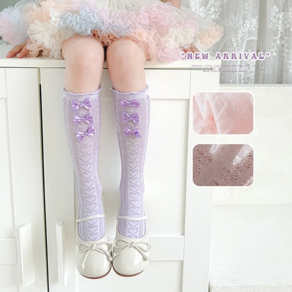 New Lolita Leg Covers Lace Breathable Pile Sock Bow Ballet Style Middle Tube Socks Gift