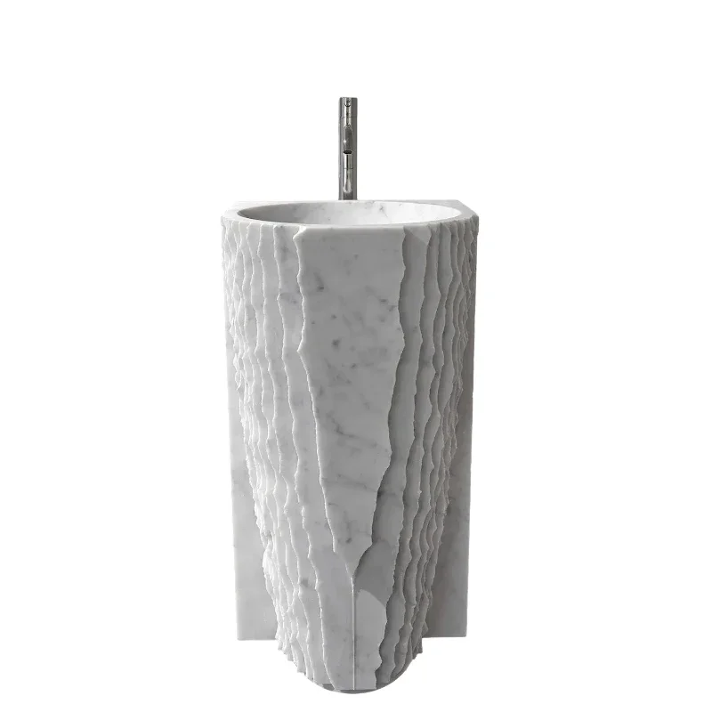 New Design Bathroom Sink Natural Marble Pedestal Sink Free Standing Wash Basin Carrara Marble