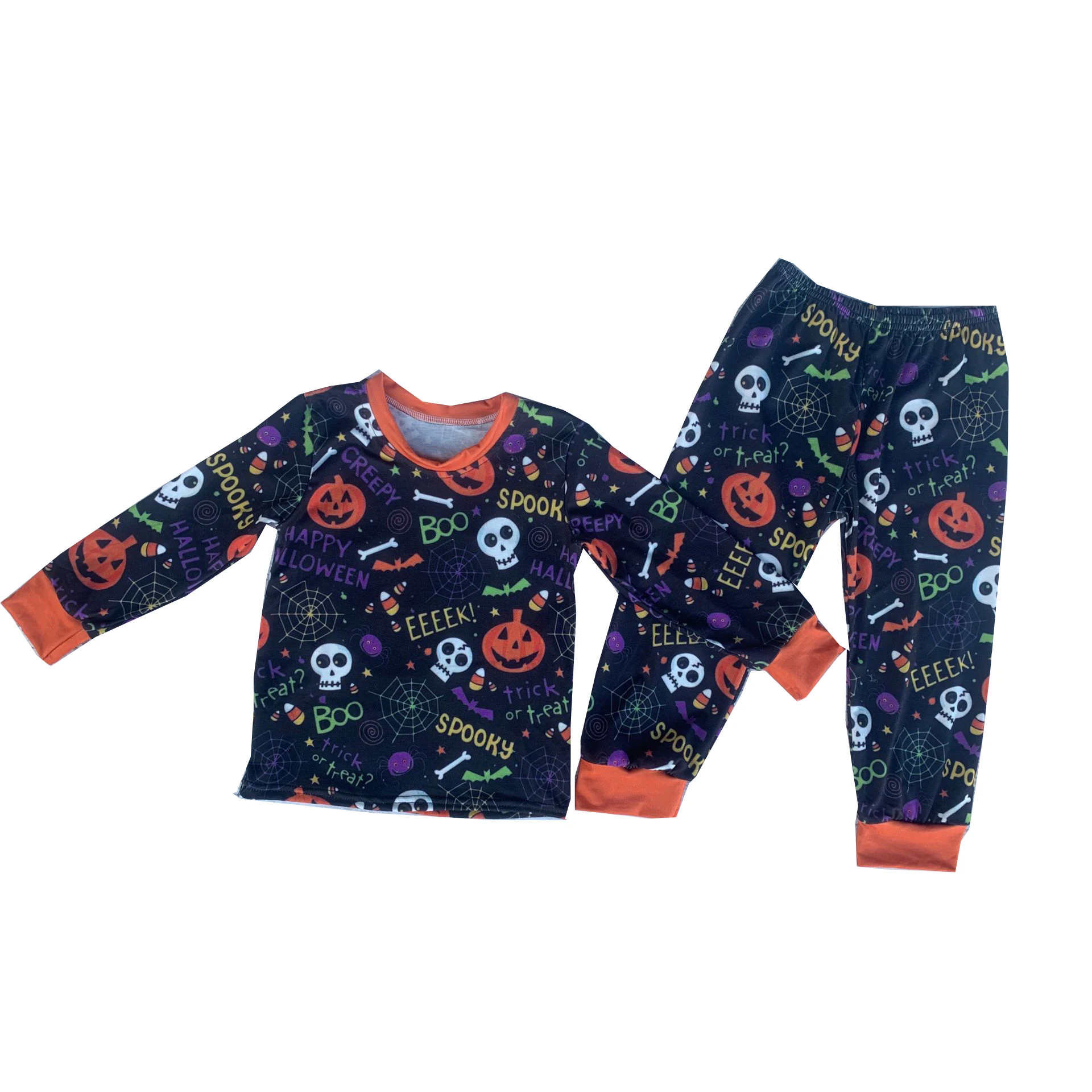 

Halloween boys pajamas pumpkin pattern pajamas milk silk fabric long sleeve trousers crew-neck pullover style