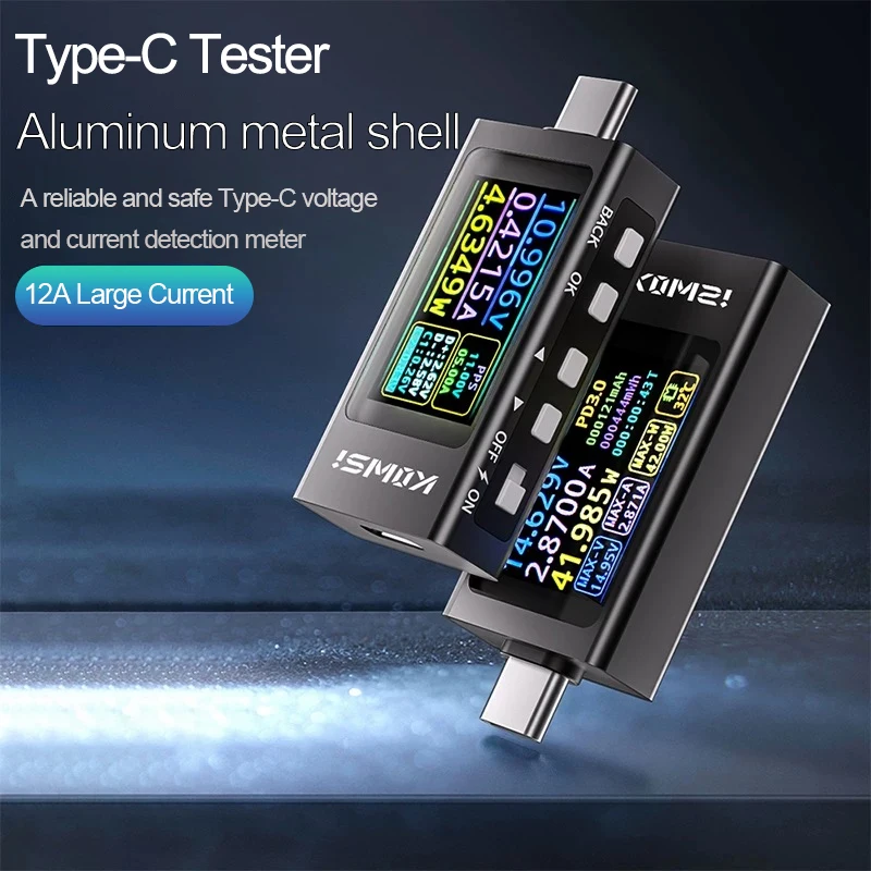KWS-X1 4V-30V 12A Type C Tester Voltmeter Ammeter TYPE-C Fast Charge Detection Trigger Capacity Measurement Ripple Measurement