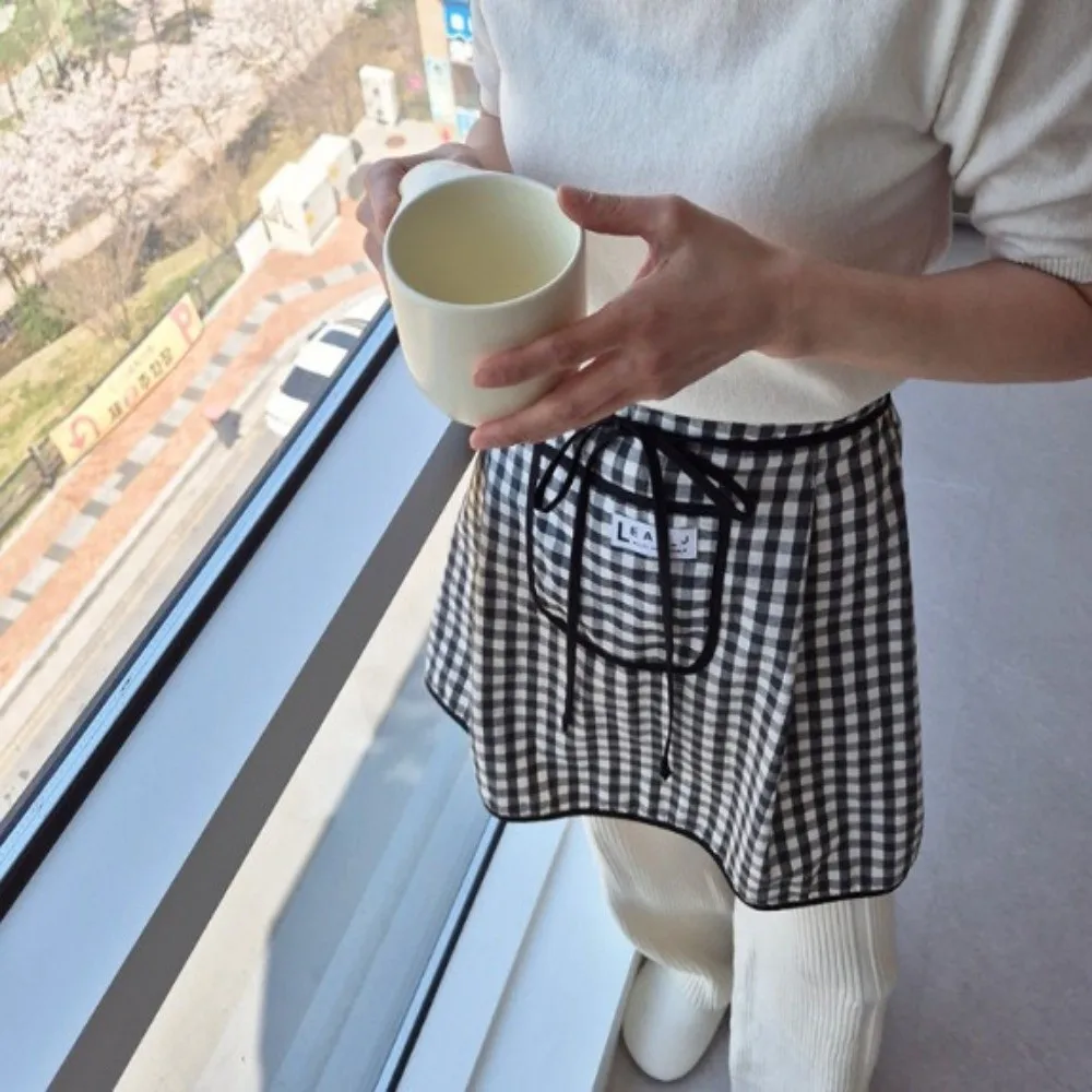 New Cotton Half Waist Apron Square Check Pattern Breathable Cooking Apron Stain Resistant Kitchen Apron Home Cooking