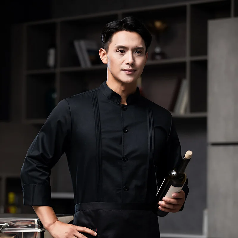 White Chef Overalls Men's Short Sleeve Chinese Style Hotel Restaurant Dining Kitchen Baking Chef Uniform Long Sleeve