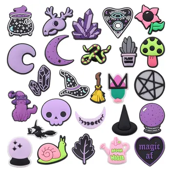 1-26 pçs pvc sapato encantos lua água coração esqueleto buraco chinelo acessórios decorações para pulseiras crianças presente de halloween