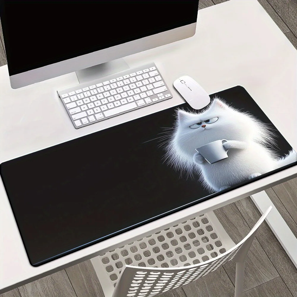 

Cute White Cat Mouse Pad Large Size Rubber Base Anti-slip PC Desk Accessories Mousepad for Offices&Gamer Keyboard Mats Decor Mat