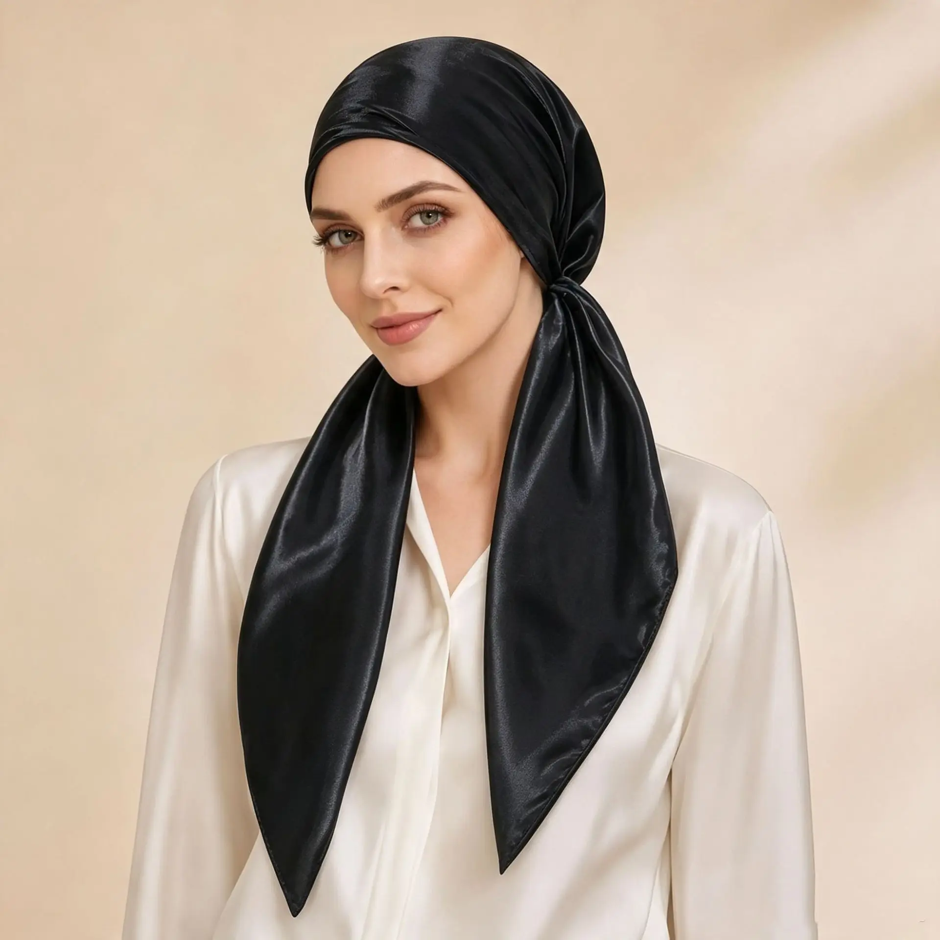 Women Satin Long Tail Pre-Tied Hijab Muslim Hat Headscarf Bonnet Head Wrap Turban Chemo Cap Hair Loss Bandanas Turbante Mujer