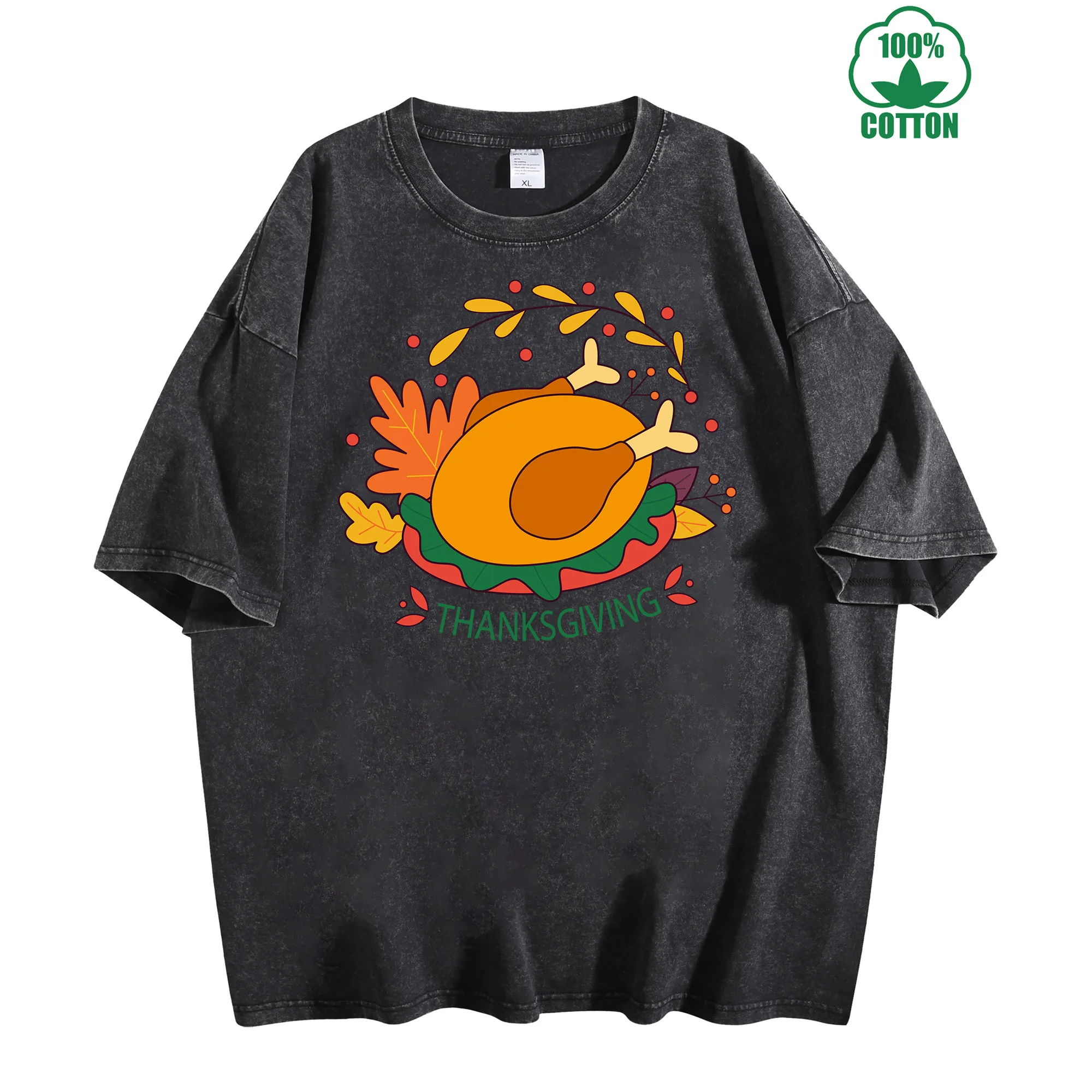 Thanksgiving Turkey Vintage Washed T-Shirt 230g 100% Cotton Unisex Comfortable Oversized Streetwear