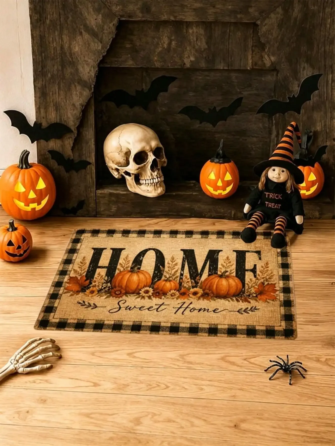 1pc Autumn Pumpkin Harvest Rugs/Door Mat, Suitable For Living Room, Kitchen, Bathroom, With Non-Slip Backing, Machine Washable, Suitable For Bedroom, Home Decor, Fall Decor, Halloween Decor, Fall Home Decor, Christmas Home Decor