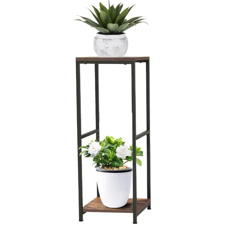 2 Tier Plant Stands Indoor Metal Wood Flower Holder Square Flower Pot Holder Shelf Display Rack For Patio Home Offices