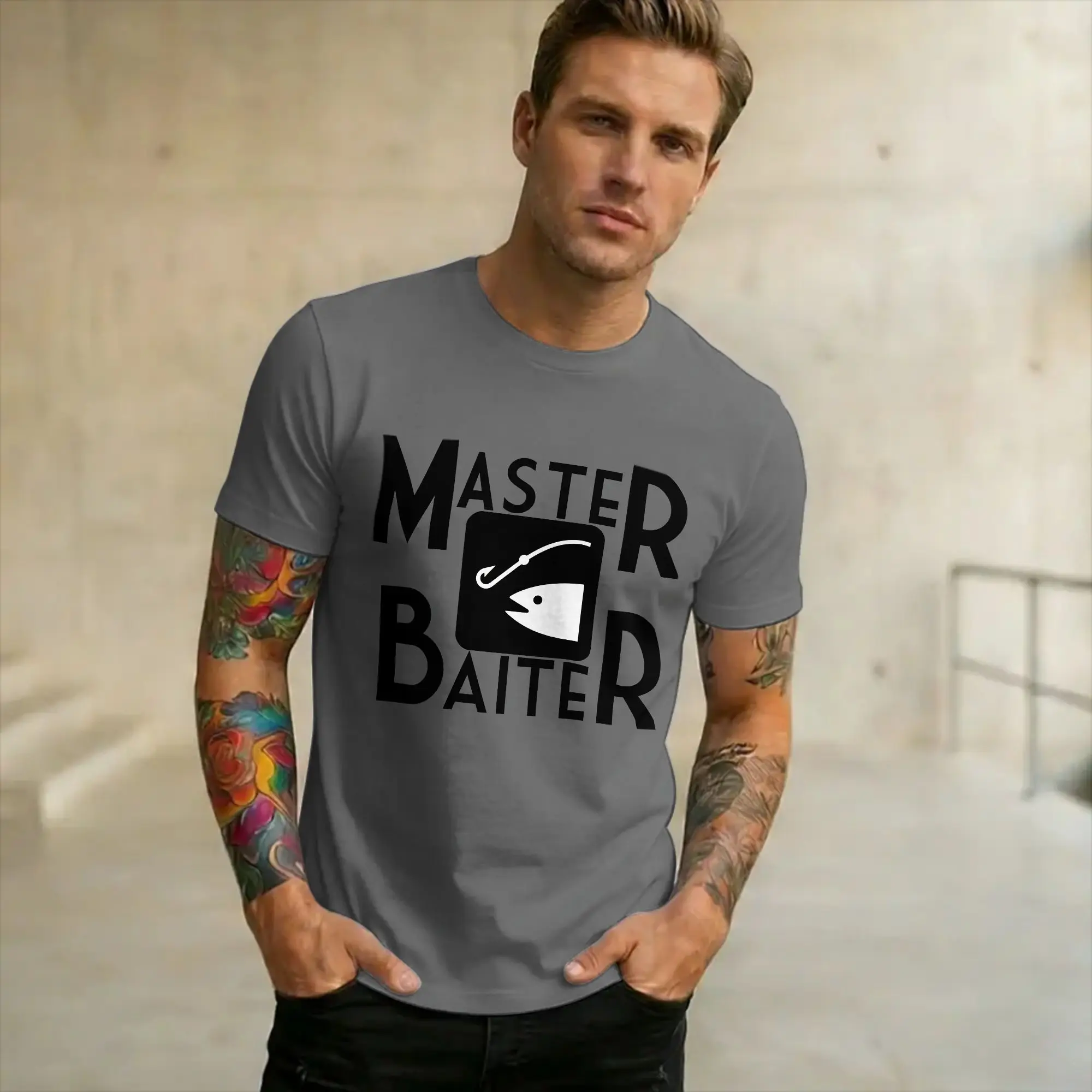 Men Women Graphic Printed Master Baiter Funny Fishing   Tee T Shirt Cotton  T-shirts Clothing