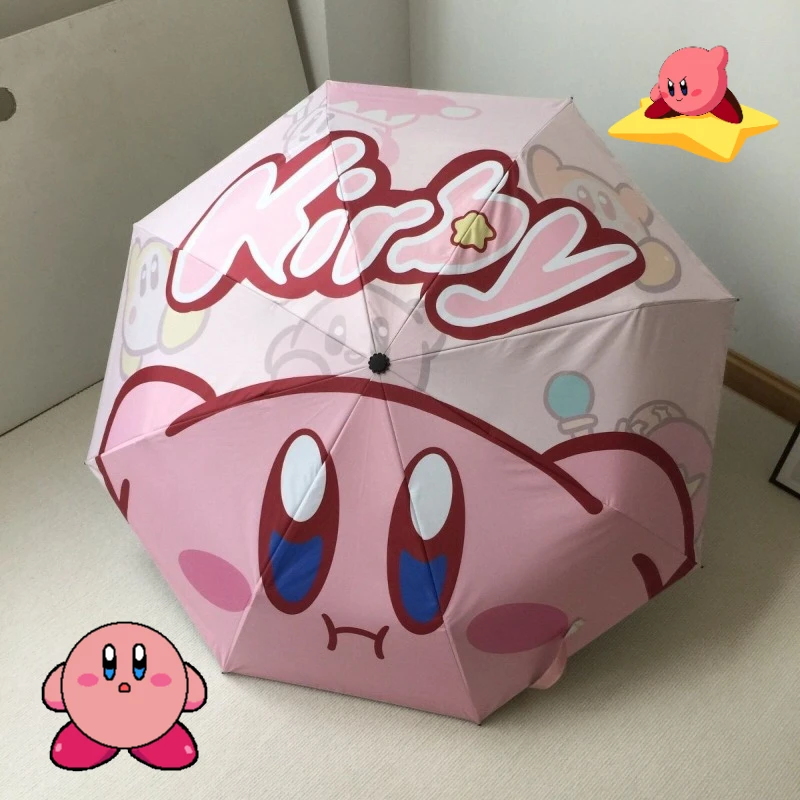 

Kirby Umbrella Automatic Cute Anime Thick and Durable Keel Three Fold Umbrella UV Resistant Folding Umbrella Rain Sun Umbrellas