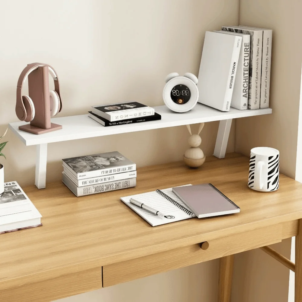 Wood Grain Monitor Stand Floating Design Multifunctional Computer Riser Hollow Space Sturdy Board Storage Shelf Home Office