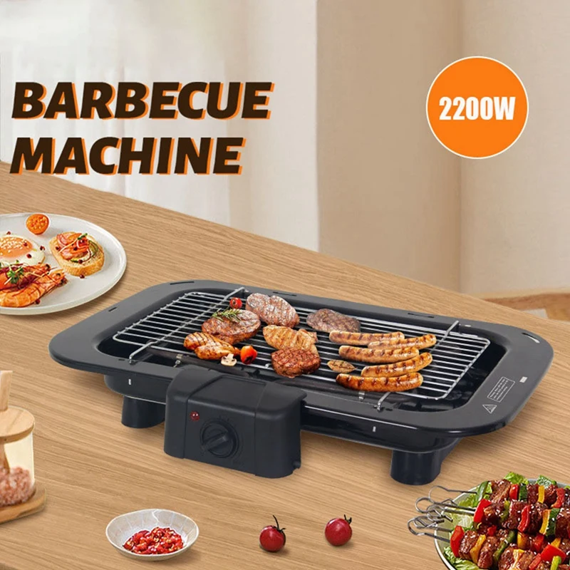 

Electric Indoor Grill Smokeless Electric Indoor Grill BBQ With Removable Grill Net & Non-Stick Frying Pan 2200W