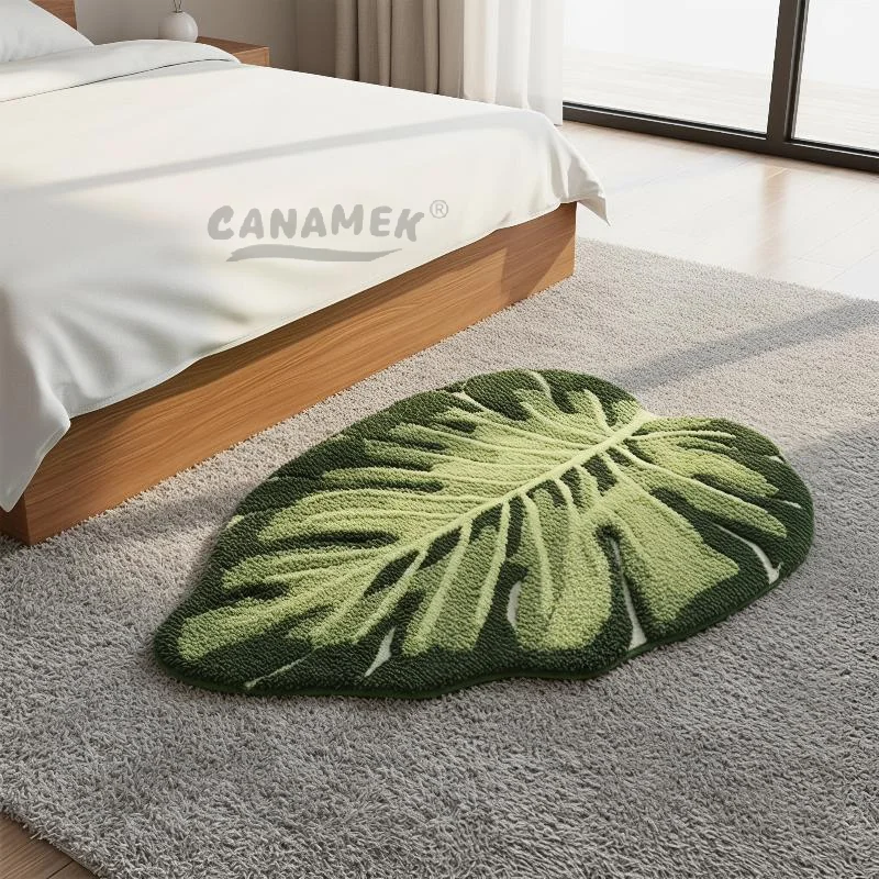 60/80CM Tropical Green Leaf Bathroom Floor Mat Soft Plush Anti Slip Mat Bathroom Shower Bathtub Front Home Decoration