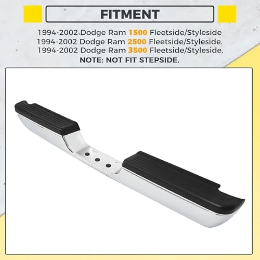 Zestaw mocny tylny zderzak do Dodge Ram 1500 2500 z lat 1994-2002, modele Fleetside i Styleside, ze stopniami, stal srebrno-czarna i...