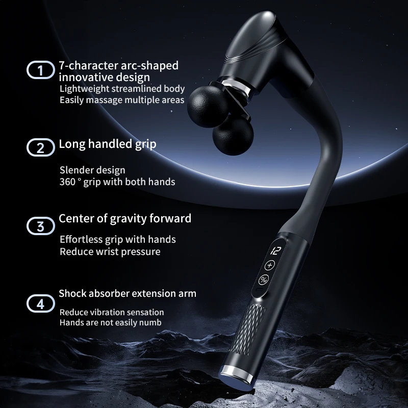 مسدس فآسيا مدلك الأنسجة العميقة المحمول بمقبض طويل مع سرعة قرع قابلة للتعديل للجسم والرقبة والساق الخلفية