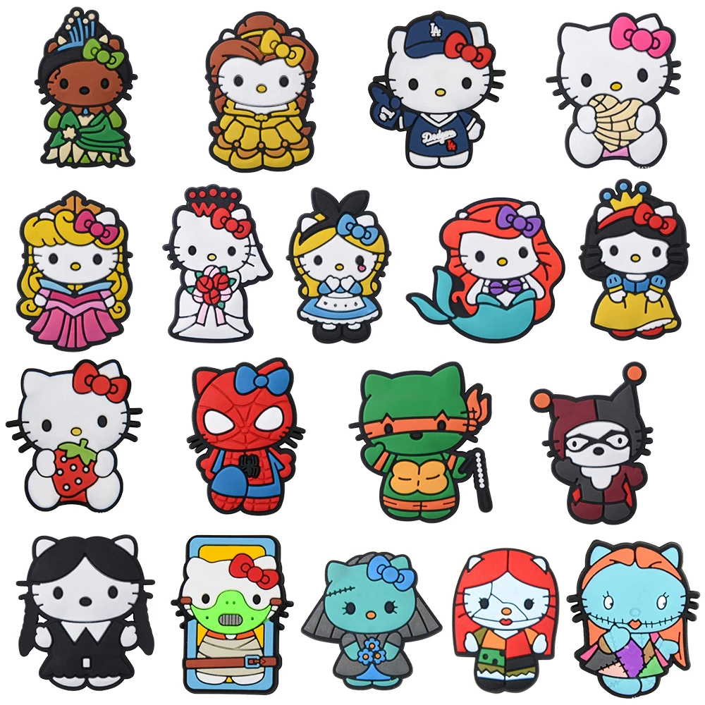 5/18PCS Cartoon hellokitty Character Shoe Charm Wholesale PVC Clog wristband Decor Buckle Detachable DIY Waterproof Party Gift
