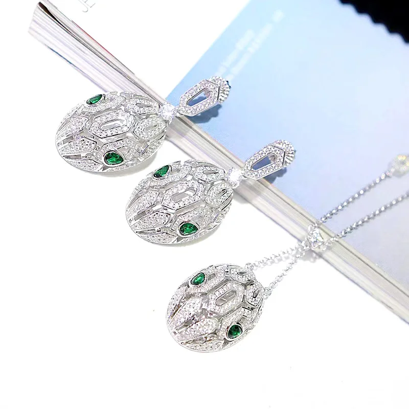 

ZOCA Classic Elegant Design 925 Sterling Silver Zircon Snake Earrings Necklace Pendant Fine Jewelry Set Women's Gift Party