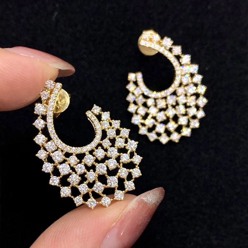 Kazuo Echte Mode-sieraden 18K Puur Geel Goud Echte Natuurlijke Diamanten Luxe Stijl Stud Earring Party Fijne Sieraden Hot Verkoop
