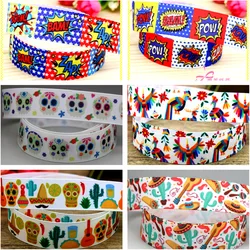 DHK 22mm 10yards Mexican Flowers Skull Printed Grosgrain Ribbon Accessories Headwear Decoration Collar DIY Sewing Craft B2384