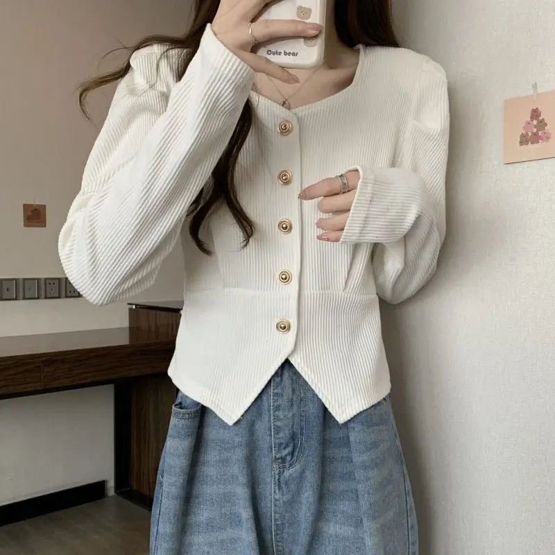 قميص أساسي بياقة مربعة للنساء ، سترة تنحيف علوية ، حجم كبير ، تقليل العمر ، أكمام فقاعة ، أخت سمينة ، عصرية ، جديدة #6