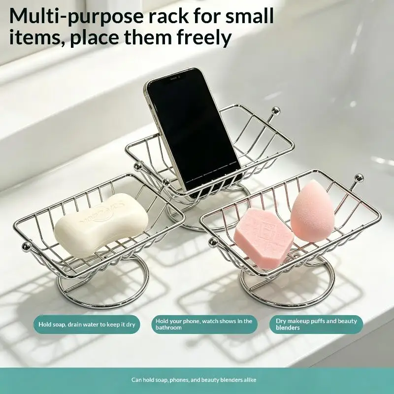 New Square Elliptic Rustproof Metal Soap Dish Draining Rack Creative Draining Soap Holder Bathroom