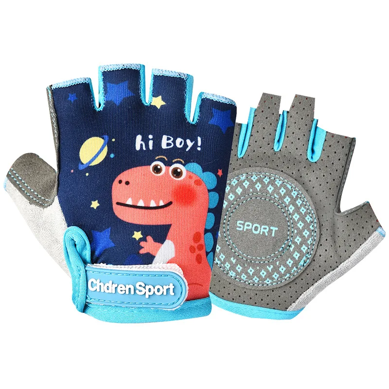 Guantes de ciclismo para niños, protectores de manos resistentes al desgaste, antideslizantes, absorción de impactos, medio dedo, polea segura, 1 par