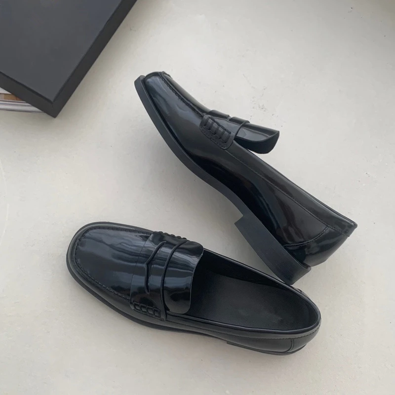 Maxdutti 2023 New Arrival oryginalne skórzane buty moda proste czarne Slip-On mokasyny damskie