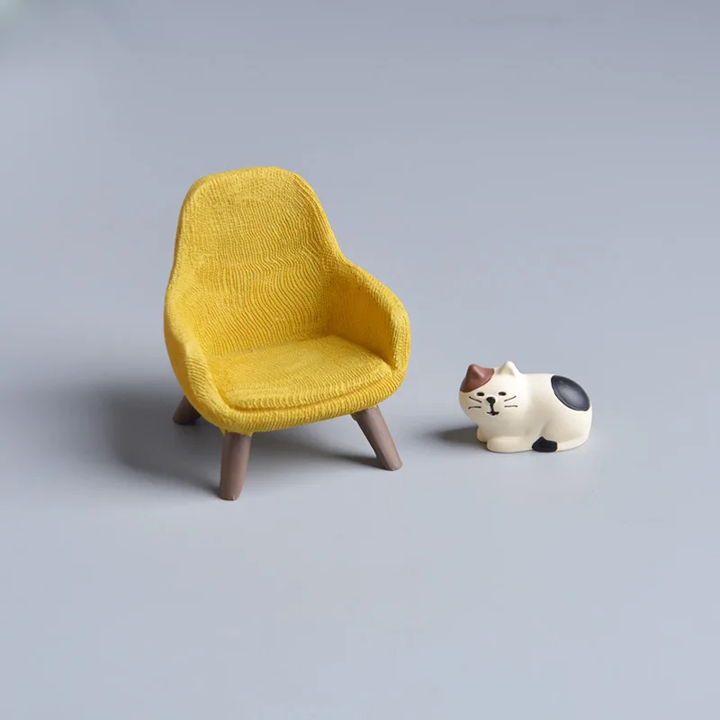 Cartoon Cat Sofa Chair Dollhouse Miniature Doll Room Desktop Decor Toy Ornament Creative Desktop Mini Decoration Kids Gift