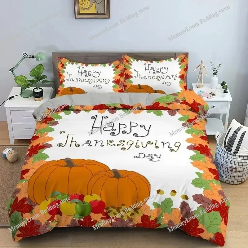3D Print Autumn Thanksgiving Day Pumpkin Turkey Bedding Set Duvet Cover Bed Set Quilt Cover Pillowcase Comforter King Queen Size