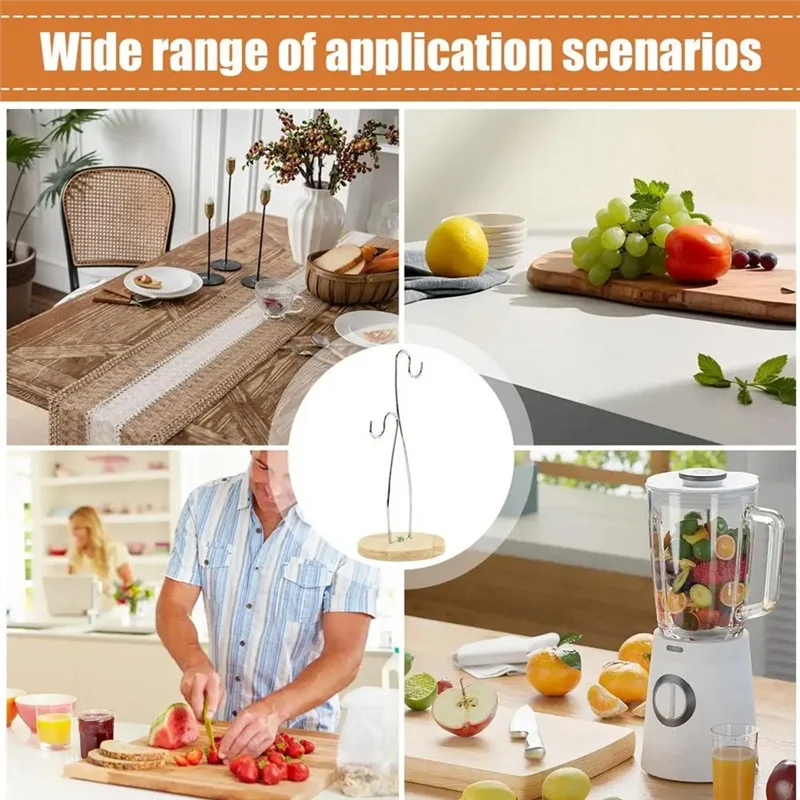 ABDJ-バナナスタンド バナナフック 積み重ね可能なオーガナイザー 木製ベースとステンレススチールフック付き パントリーダイニングキャビネット卓上用