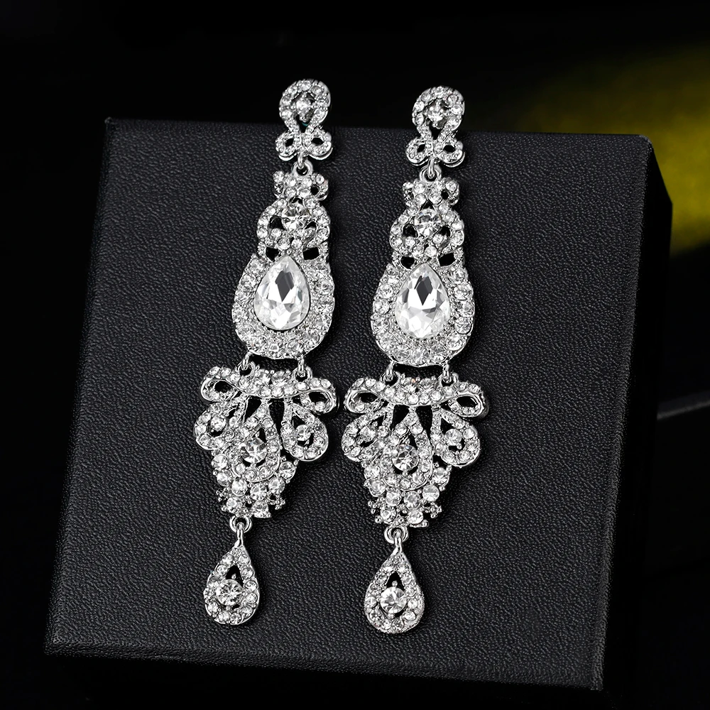 TREAZY Classic Crystal Wedding Drop Earring for Women Elegant Hanging Long Dangle Earrings Nightclub Party Dress Accessories