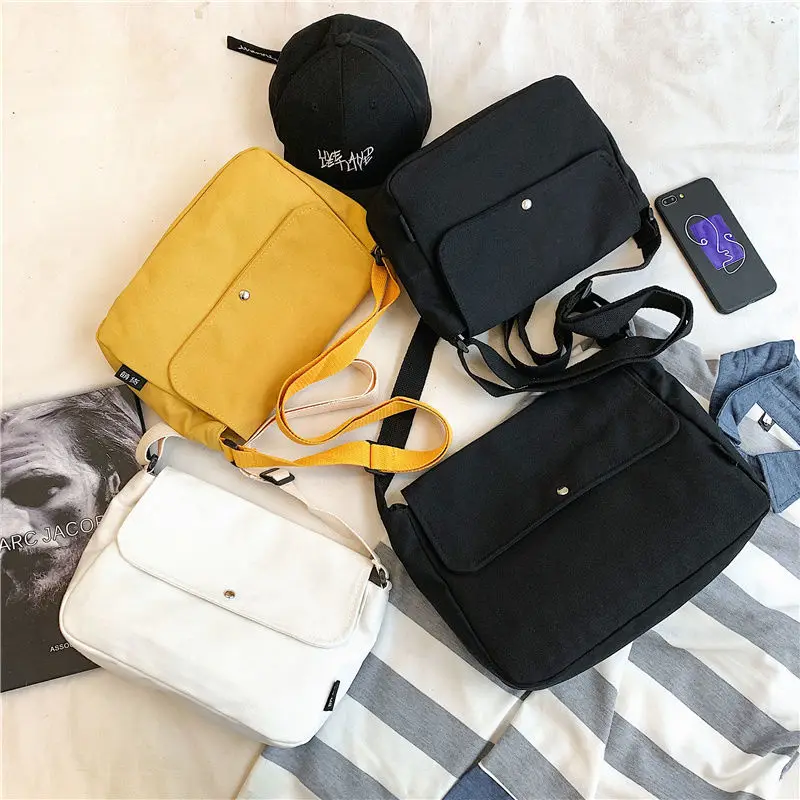 Men Crossbody Bags Harajuku Couple Shoulder All-match Messenger Handbags Large Capacity Preppy Simple Satchel Canvas Bag Ulzzang