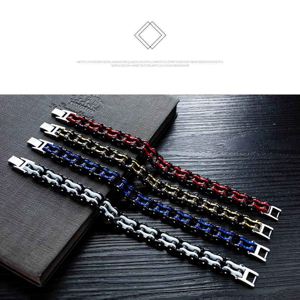 Punk Stainless Steel Bracelet Mens Biker Bicycle Motorcycle Link Chain Bangle Fashion Male Jewelry Gift