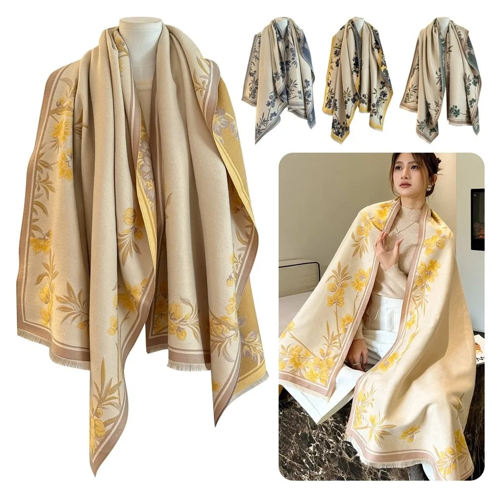 

Coldproof Luxury Imitation Cashmere Scarf Warm Thick Pashmina Blanket Windproof Ethnic Style Winter Shawl for Women