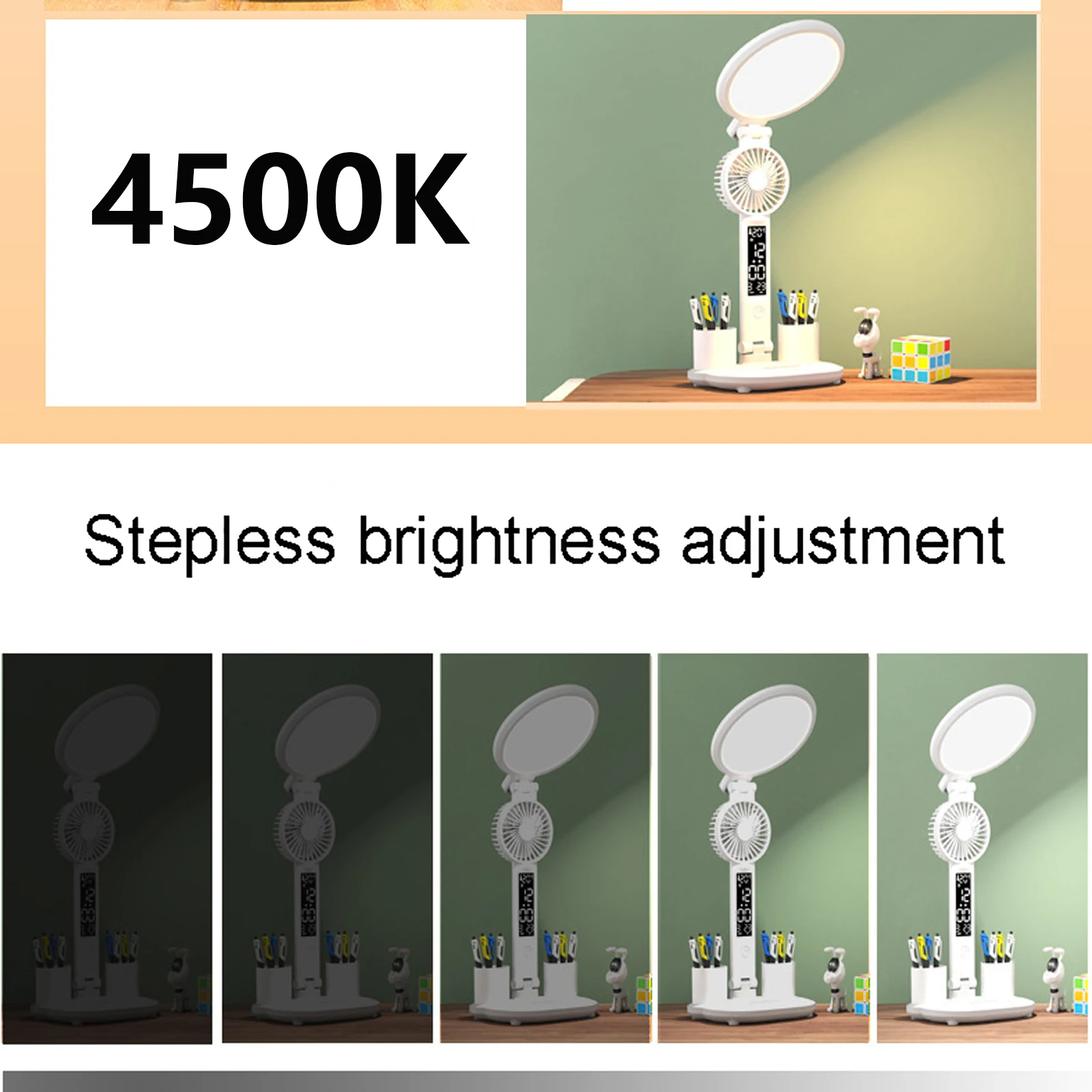 LED Desk Lamp USB Dimmable Touch with Calendar Temperature Clock Night Light Foldable Table Lamp for Study Reading Lamp