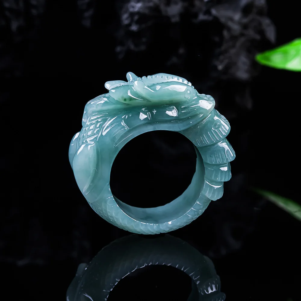 

Кольцо из натурального мьянманского жадеита с драконом, винтажное, модное, из настоящего нефрита, роскошные ювелирные изделия из драгоценных камней, резные подарки для женщин и мужчин