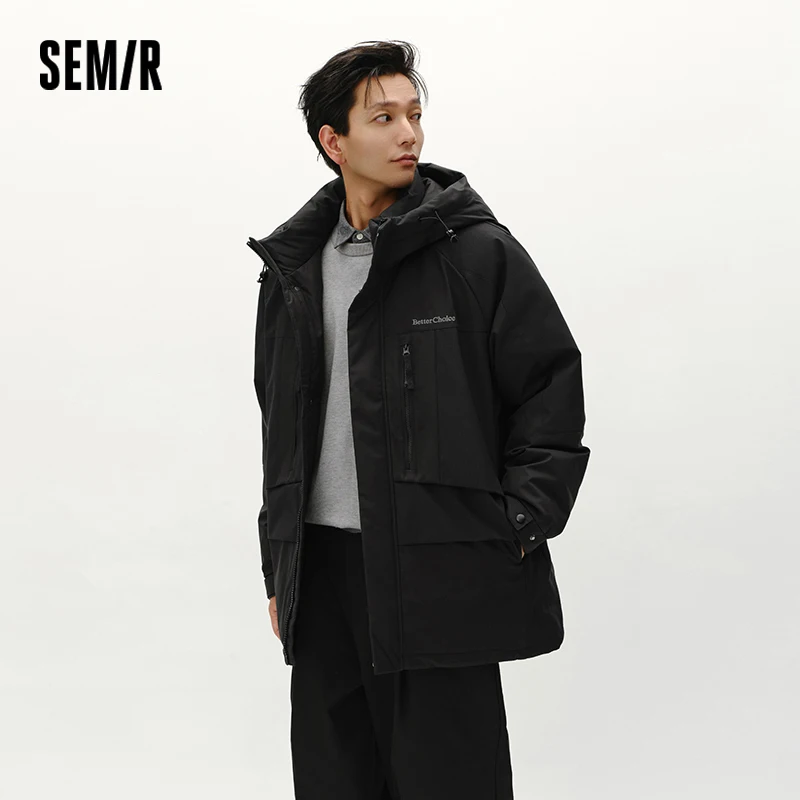 Semir Down Jacket Men Mid-Length Hooded Sport Colorblock 2025 Winter Man Clothes Warm Outerwear Windproof Warm Colorblock Design