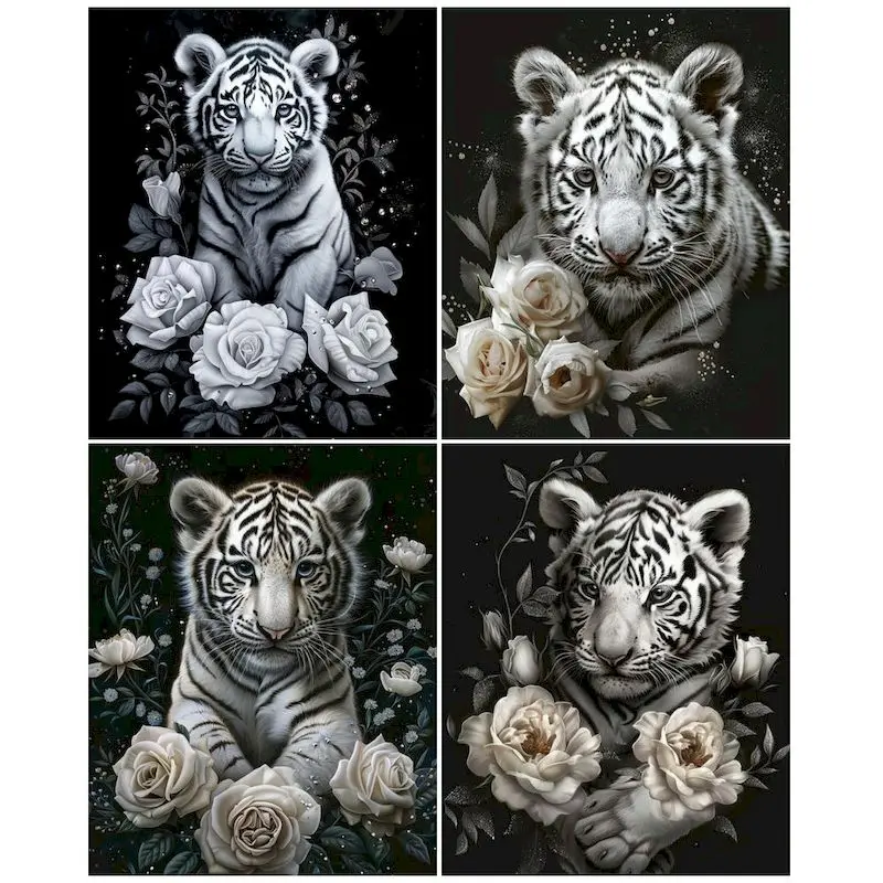 

GATYZTORY Acrylic Painting By Numbers For Adults Picture Drawing Black white Tiger Picture On the Wall Personalized Gift Handiwo