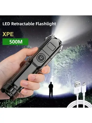 Powerful LED Flashlight Rechargeable USB Waterproof Zoom Fishing Hunting Camping 100,00 Lumen Tactical Flashlight LED Torch